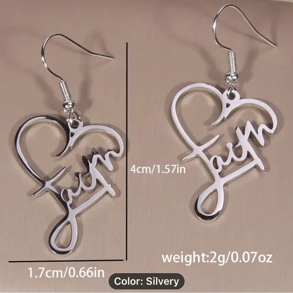 Stunning Faith Cross Heart Pendant Elegant Dangle Silver Plated Earrings - Picture 3 of 6